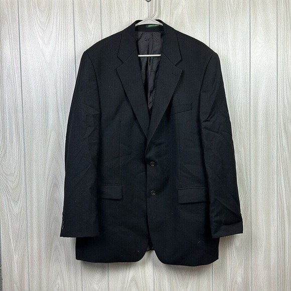 Lauren Ralph Lauren Mens Blazer 44L Solid Black Wool Career Suit Single Breasted - Picture 1 of 7